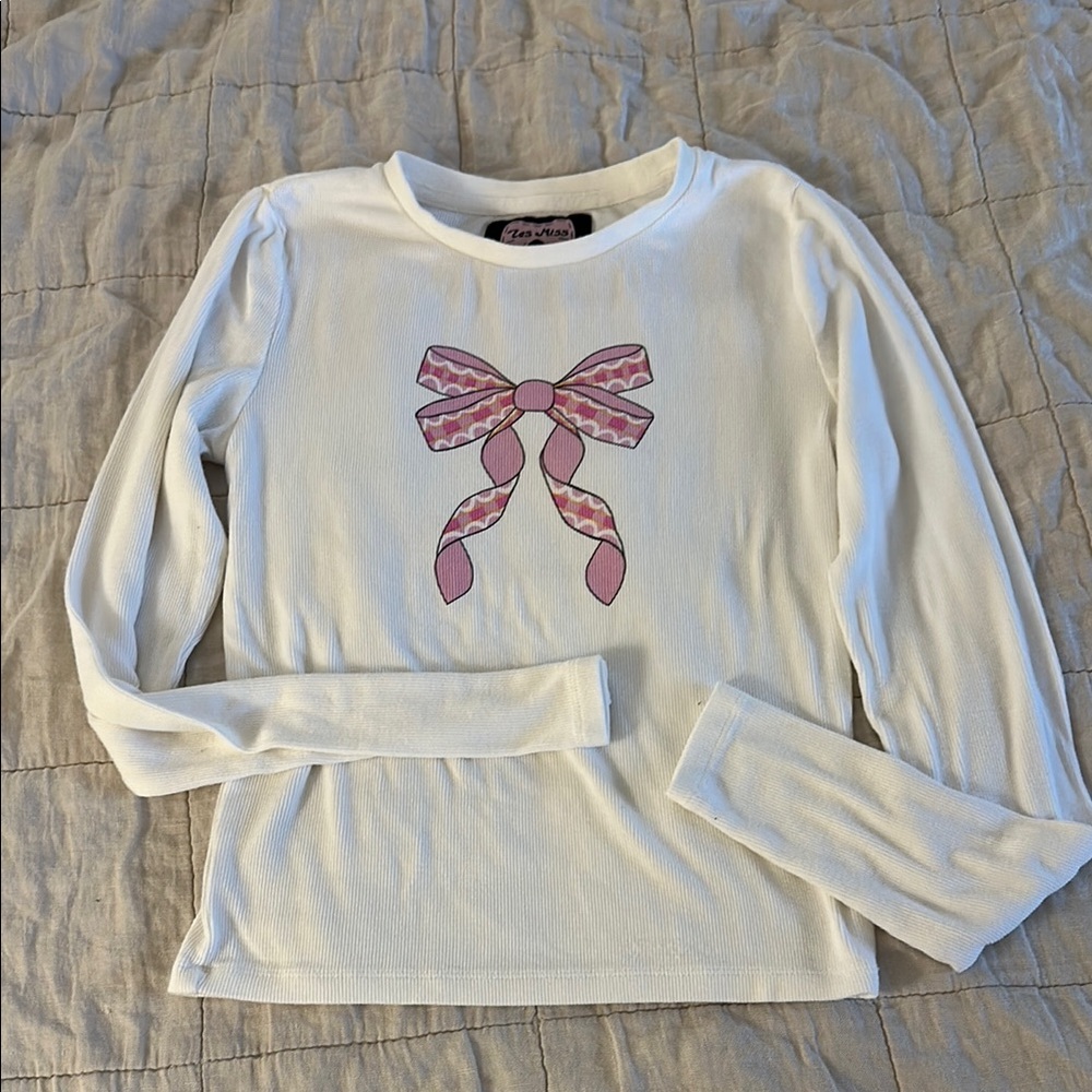 Les Miss Lisa Says Gah bow long sleeve coquette top XS
